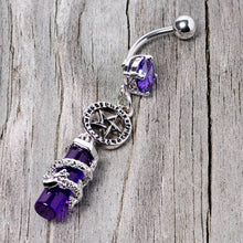 将图片加载到图库查看器,Purple CZ Gem Witch Way Dragon Pentagram Dangle Belly Ring