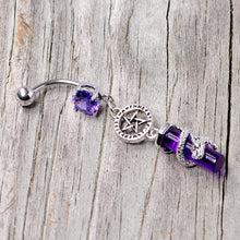 将图片加载到图库查看器,Purple CZ Gem Witch Way Dragon Pentagram Dangle Belly Ring