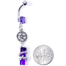 将图片加载到图库查看器,Purple CZ Gem Witch Way Dragon Pentagram Dangle Belly Ring