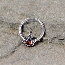 Load image into Gallery viewer, 16G 3/8 Red Gem Holly Leaf Holiday Hinged Segment Ring