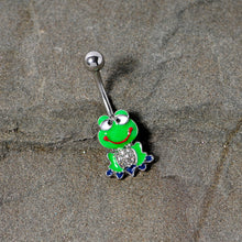 将图片加载到图库查看器,Clear Gem Green Goofy Frog Belly Ring