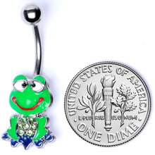将图片加载到图库查看器,Green Gem Green Goofy Frog Belly Ring