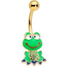 将图片加载到图库查看器,Green Gem Gold Tone Green Goofy Frog Belly Ring
