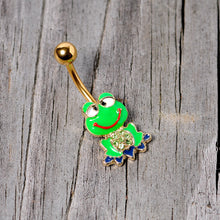 将图片加载到图库查看器,Green Gem Gold Tone Green Goofy Frog Belly Ring