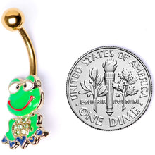 将图片加载到图库查看器,Green Gem Gold Tone Green Goofy Frog Belly Ring