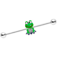 Load image into Gallery viewer, 14G Clear Gem Green Goofy Frog Industrial Barbell 38mm