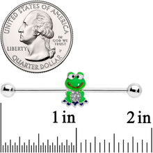 Load image into Gallery viewer, 14G Clear Gem Green Goofy Frog Industrial Barbell 38mm