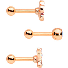 Load image into Gallery viewer, 16G 1/4 Aurora Gem Rose Gold Tone Flower Cartilage Tragus Set of 3