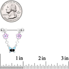 Load image into Gallery viewer, 14G 5/8 Aurora Gem Flower Dangle Nipple Ring Set