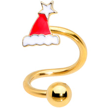 Load image into Gallery viewer, 14G 3/8 Gold Tone Santa Hat Christmas Spiral Twister Belly Ring