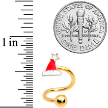 Load image into Gallery viewer, 14G 3/8 Gold Tone Santa Hat Christmas Spiral Twister Belly Ring