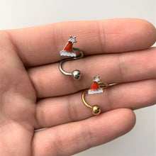 Load image into Gallery viewer, 14G 3/8 Gold Tone Santa Hat Christmas Spiral Twister Belly Ring