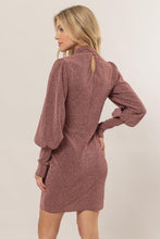 Load image into Gallery viewer, Glitter Mock Neck Long Sleeve Mini Dress – Sparkling Mock Neck Dress, Elegant, Flattering, Glitter Knit Dress, Elegant Mini Dress, Long Sleeve Party Dress, Statement Evening Dress