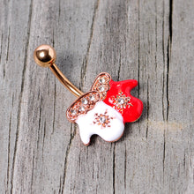 Load image into Gallery viewer, Clear Gem Rose Gold Tone Winter Mittens Snowflake Christmas Belly Ring