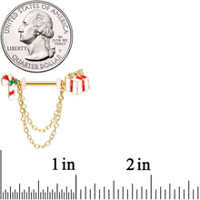 Load image into Gallery viewer, 14G 5/8 Gold Tone Candy Cane Gift Holiday Dangle Nipple Ring Set