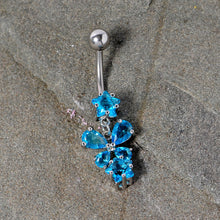 将图片加载到图库查看器,Blue Gem Star and Bow Dangle Belly Ring