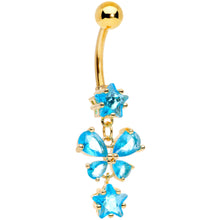 Load image into Gallery viewer, Blue Gem Gold Tone Star and Bow Dangle Belly Ring
