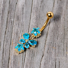 Load image into Gallery viewer, Blue Gem Gold Tone Star and Bow Dangle Belly Ring