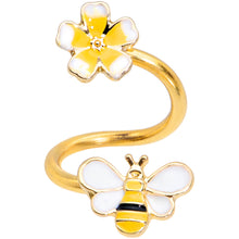 Load image into Gallery viewer, 14G 3/8 Gold Tone Yellow Bee Flower Spiral Twister Belly Ring