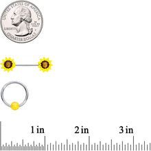Load image into Gallery viewer, 14G 9/16 1/2 Yellow Sunflower UV BCR Barbell Nipple Ring Set of 4