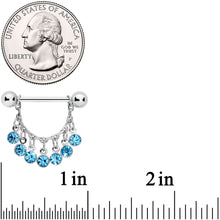 Load image into Gallery viewer, 14G 5/8 Blue Gem Fringe Dangle Barbell Nipple Ring Set