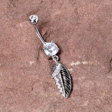 将图片加载到图库查看器,Clear Gem Feathers Southwestern Dangle Belly Ring