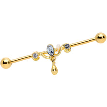 Load image into Gallery viewer, 14G Clear Gem Gold Tone Drop Dangle Industrial Barbell 38mm