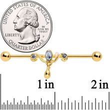 Load image into Gallery viewer, 14G Clear Gem Gold Tone Drop Dangle Industrial Barbell 38mm