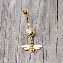 将图片加载到图库查看器,Clear Gem Gold Tone Striped Bee Dangle Belly Ring