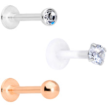 Load image into Gallery viewer, 16G 5/16 Clear CZ Gem Rose Gold Tone Bioplast Labret Set of 3