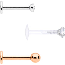 Load image into Gallery viewer, 16G 5/16 Clear CZ Gem Rose Gold Tone Bioplast Labret Set of 3
