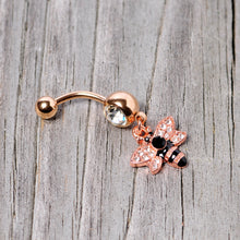 将图片加载到图库查看器,Black Clear Gem Rose Gold Tone Bee Dangle Belly Ring