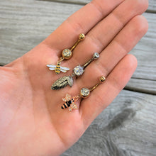 将图片加载到图库查看器,Black Clear Gem Rose Gold Tone Bee Dangle Belly Ring