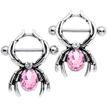 Load image into Gallery viewer, 14G 9/16 Pink Gem Spider Halloween Nipple Shield Set