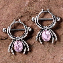 Load image into Gallery viewer, 14G 9/16 Pink Gem Spider Halloween Nipple Shield Set