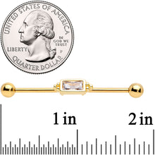 Load image into Gallery viewer, 14G Clear CZ Gem Gold Tone Oblong Industrial Barbell 38mm