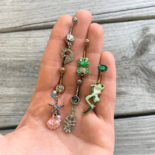 Load image into Gallery viewer, Clear Gem Rose Gold Tone Green Goofy Frog Belly Ring