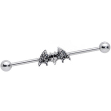 Load image into Gallery viewer, 14G Clear Black Gem Bat Halloween Industrial Barbell 38mm