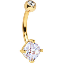 Load image into Gallery viewer, 16G Solid 14K Yellow Gold 5mm Cubic Zirconia SQUARE Belly Ring