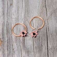 Load image into Gallery viewer, 14G 9/16 Black Clear Gem Rose Gold Tone Bee BCR Nipple Ring Set