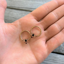 Load image into Gallery viewer, 14G 9/16 Black Clear Gem Rose Gold Tone Bee BCR Nipple Ring Set