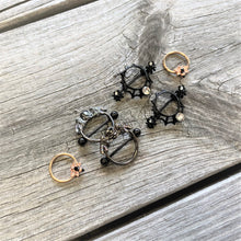 Load image into Gallery viewer, 14G 7/8 Clear Gem Black Winged Skull Halloween Nipple Shield Set