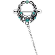 Load image into Gallery viewer, 14G 9/16 Green Faux Opal Wreath Nipple Shield Dangle Nipple Chain