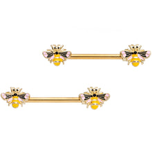 Load image into Gallery viewer, 14G 9/16 Gold Tone Yellow Pink Bee Barbell Nipple Ring Set