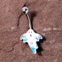 将图片加载到图库查看器,White Orb White Blue Ghost Halloween Belly Ring