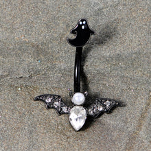 Load image into Gallery viewer, Clear Gem Black Ghost Vampire Bat Halloween Double Mount Belly Ring