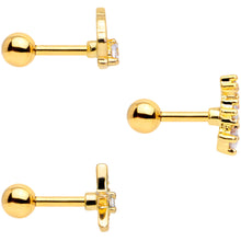 将图片加载到图库查看器,16G 1/4 Clear CZ Gem Gold Tone Nautical Cartilage Tragus Set of 3