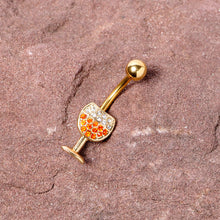 Load image into Gallery viewer, Clear Orange Gem Gold Tone Holiday Wine Belly Ring
