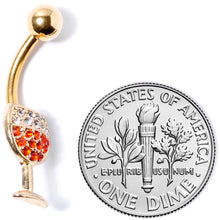 Load image into Gallery viewer, Clear Orange Gem Gold Tone Holiday Wine Belly Ring