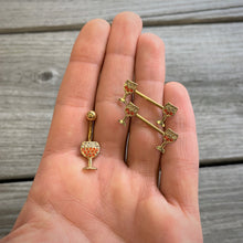 Load image into Gallery viewer, Clear Orange Gem Gold Tone Holiday Wine Belly Ring